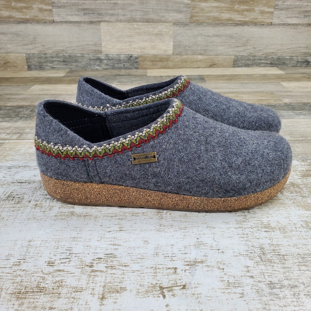 Haflinger GZH Zig Zag Felt Clogs Mens 9 / Womens 11 Medium Gray Wool Slip On